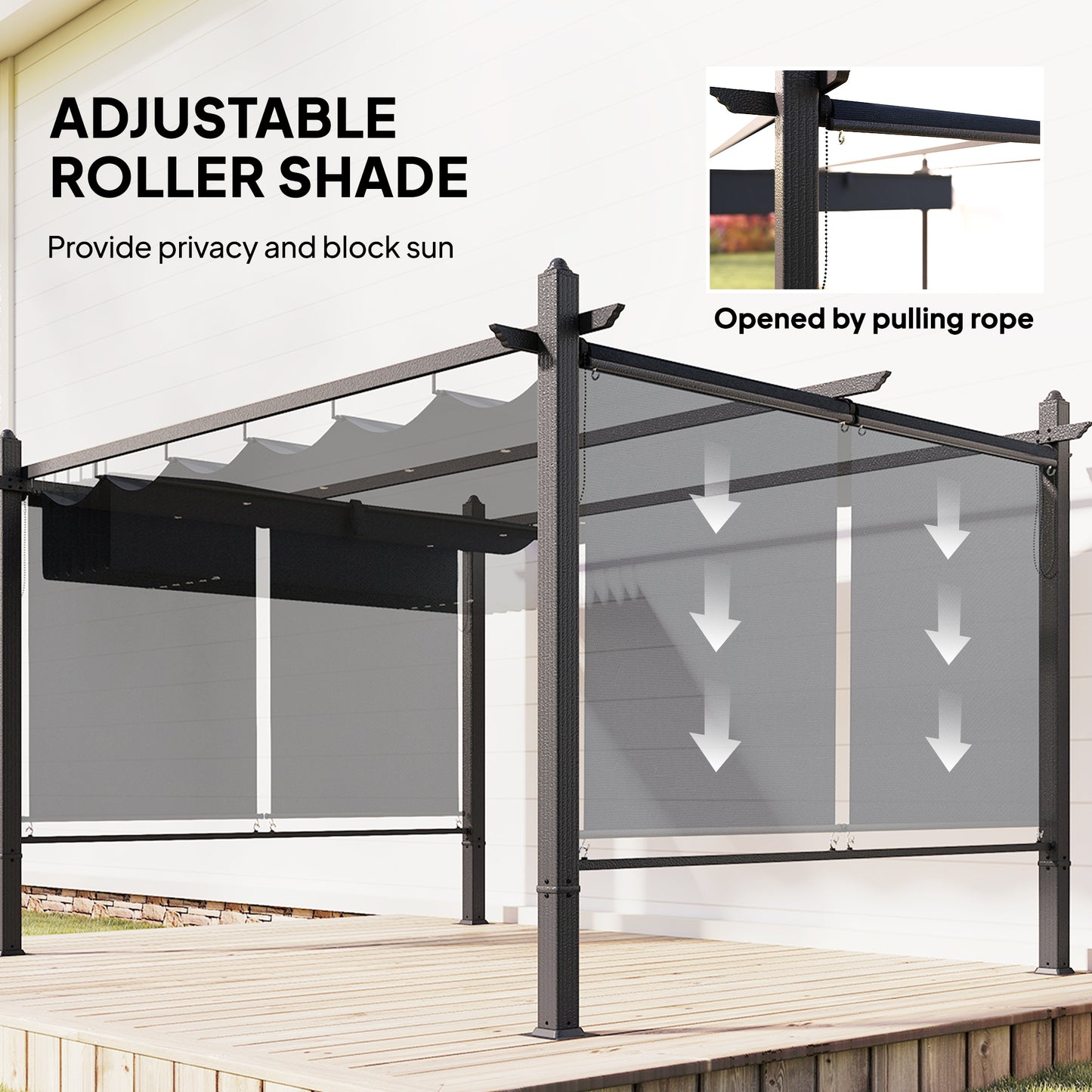 Garden Pergola with Retractable Roof Canopy, Dark Grey