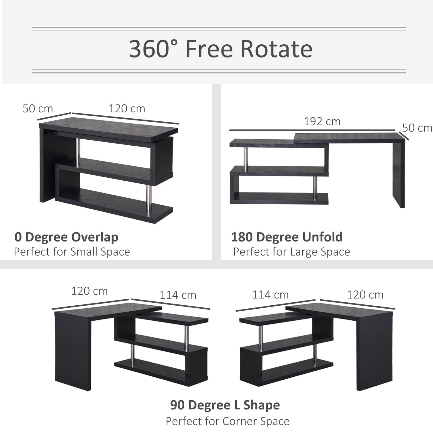 Modern Corner 360° Rotating L-Shaped Computer Desk Writing Table