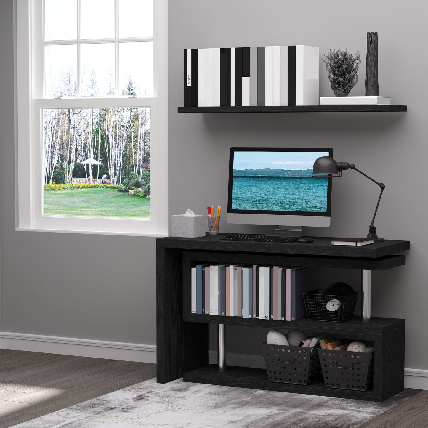 Modern Corner 360° Rotating L-Shaped Computer Desk Writing Table