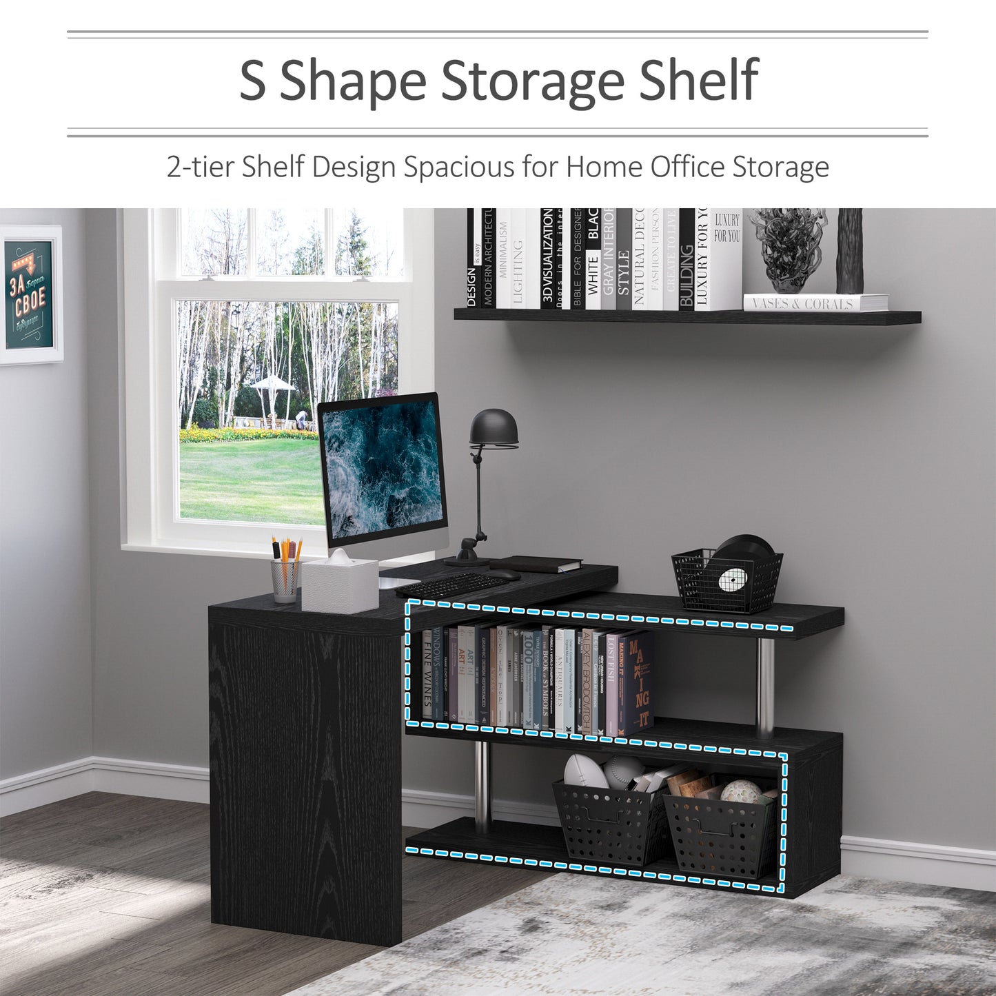 Modern Corner 360° Rotating L-Shaped Computer Desk Writing Table