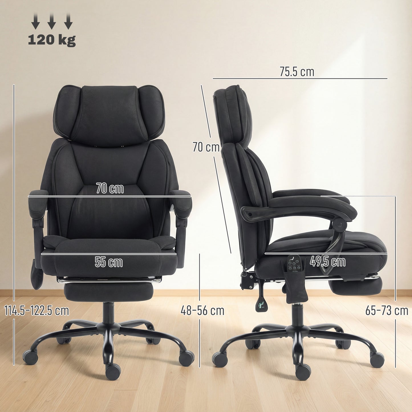 Vibration Massage Office Chair w/ Heat Reclining Function, Black