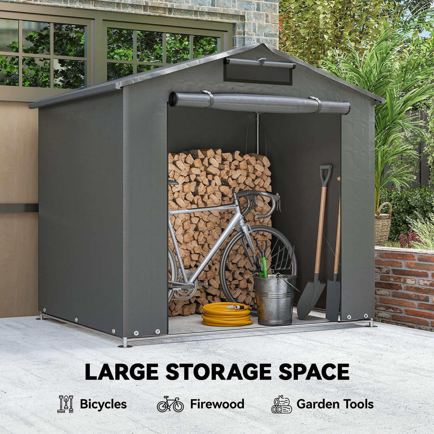 6 x 4 ft Garden Storage Shed Tent Bike Tent, Dark Grey