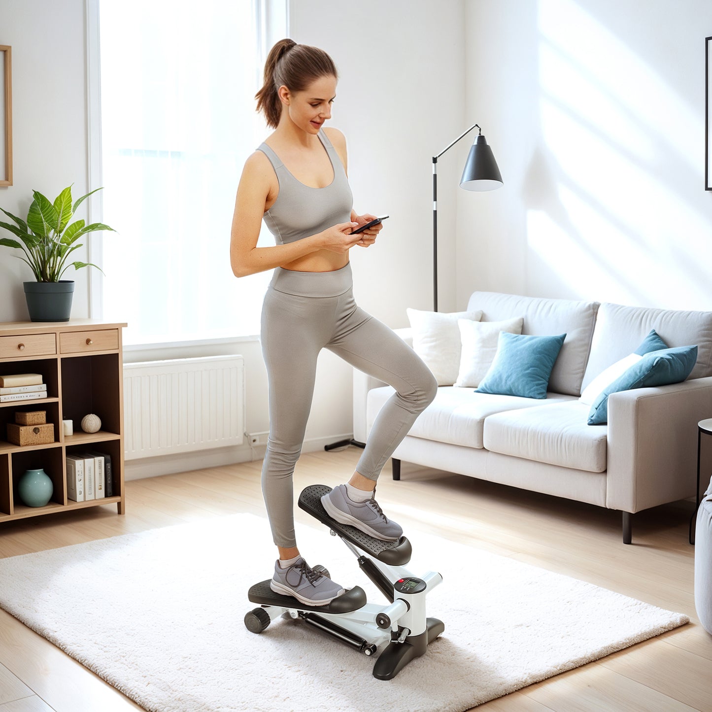 Mini Stepper Machine with LCD Monitor, Non-Slip Pedals, White