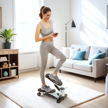 Mini Stepper Machine with LCD Monitor, Non-Slip Pedals, White