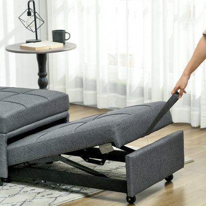 Convertible Chair Bed w/ Padding Seat, 3-in-1 Multi-Functional Sleeper Chair Bed, Recliner w/ Adjustable Backrest, Wheels and Pillow, Grey