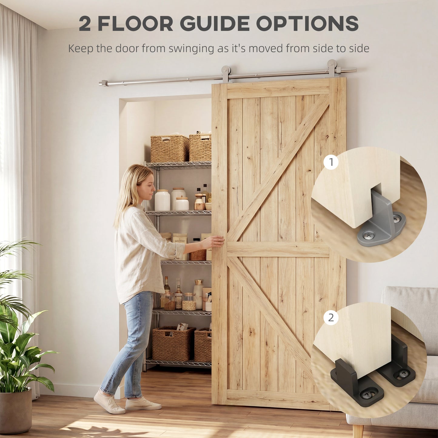 Sliding Door Hardware Kit Smooth Quiet 180cm Sliver Tone