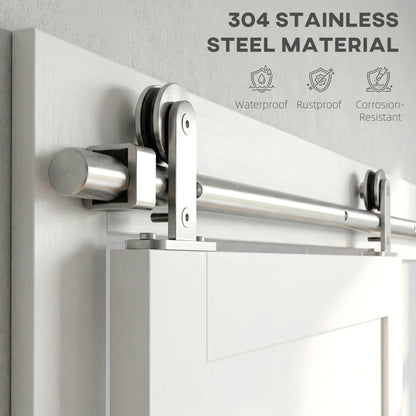 Sliding Door Hardware Kit Smooth Quiet 180cm Sliver Tone