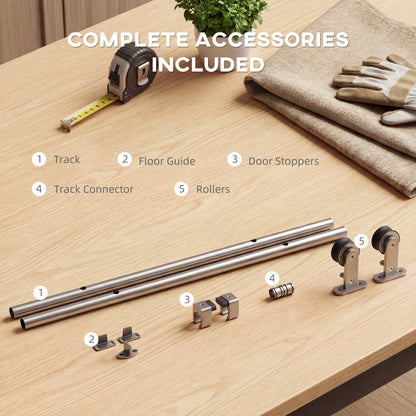 Sliding Door Hardware Kit Smooth Quiet 180cm Sliver Tone