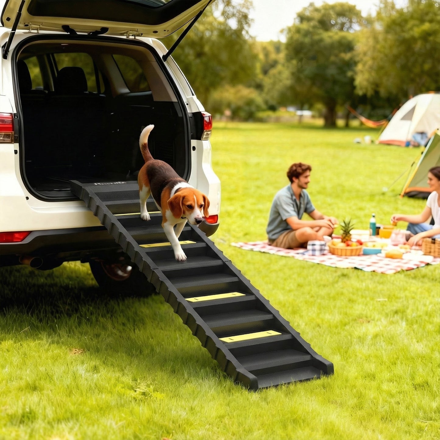 Foldable Dog Ramp for Car, Non-Slip Dog Stairs for SUVs Truck, Black