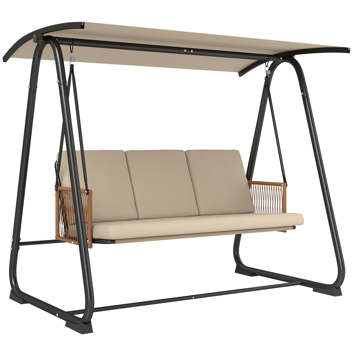 3 Seater Garden Swing Chair with Adjustable Canopy, Sand Brown