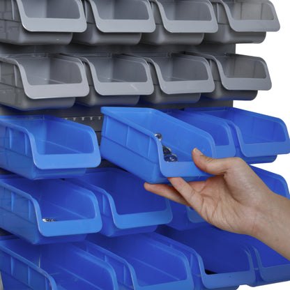 DURHAND 44 Piece Wall Mounted Tool Rack Organiser Storage Bins and Panel Set with Shelf Hook Screws Accessories Blue