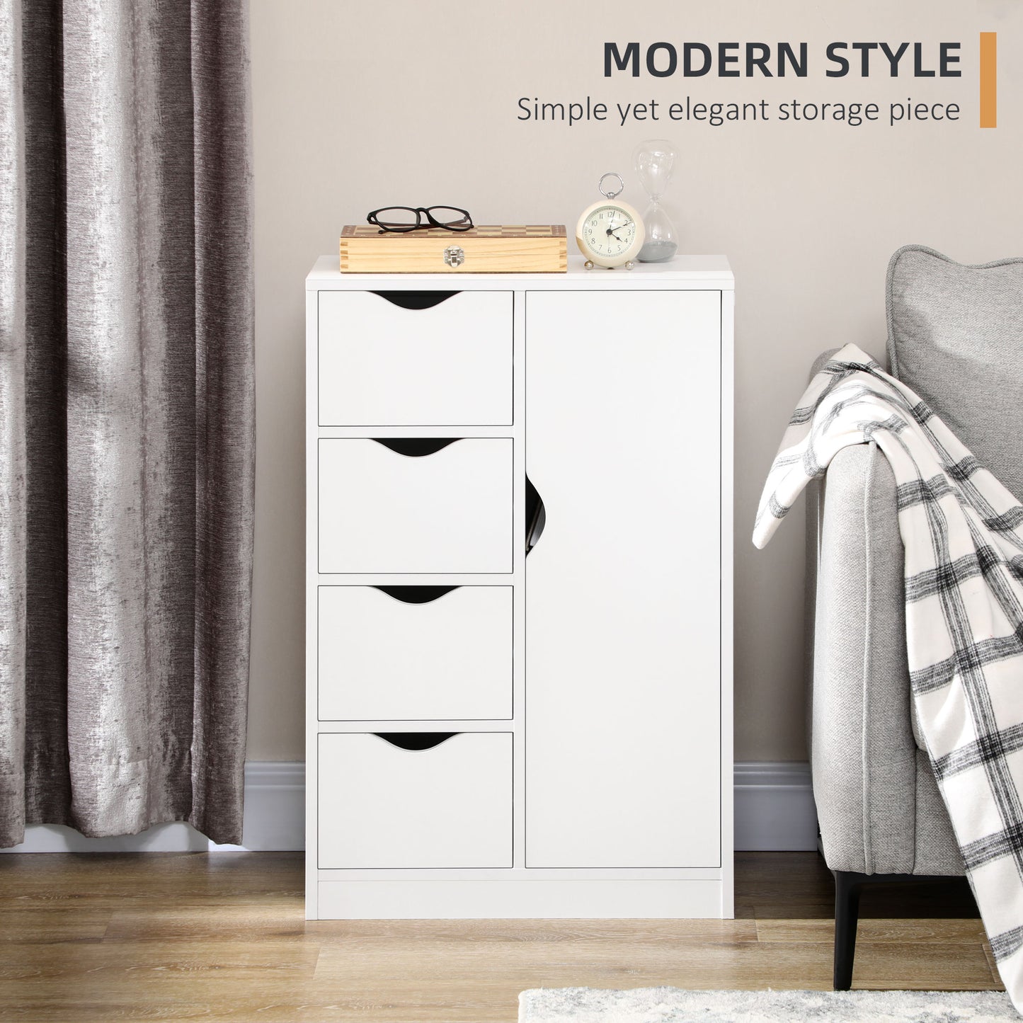 Freestanding Bathroom Cabinet with 4 Drawers and Door Cupboard White