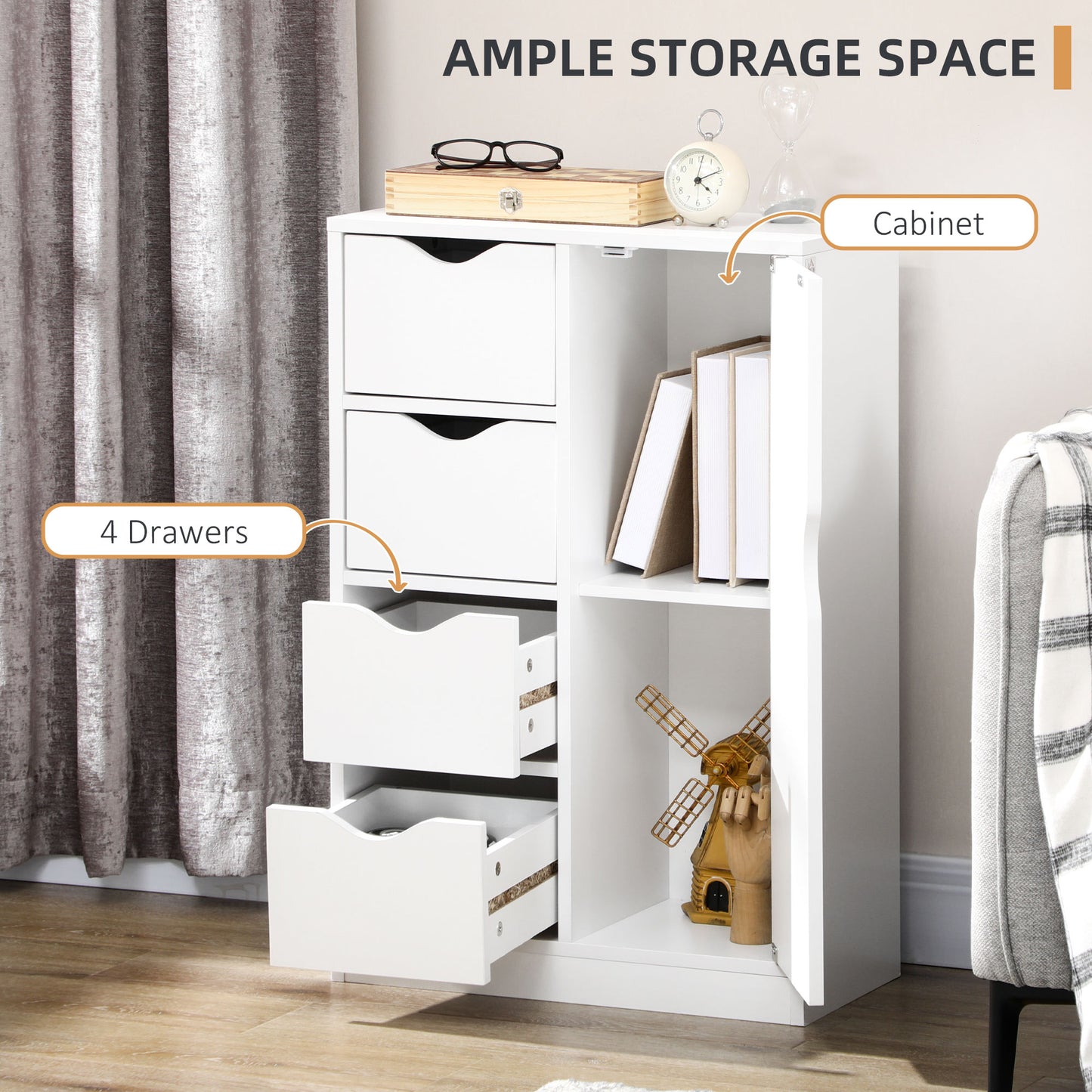 Freestanding Bathroom Cabinet with 4 Drawers and Door Cupboard White