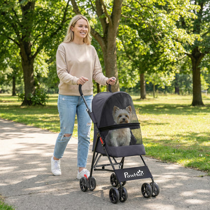 Foldable Dog Stroller with Mesh Windows for Mini Dogs, Dark Grey
