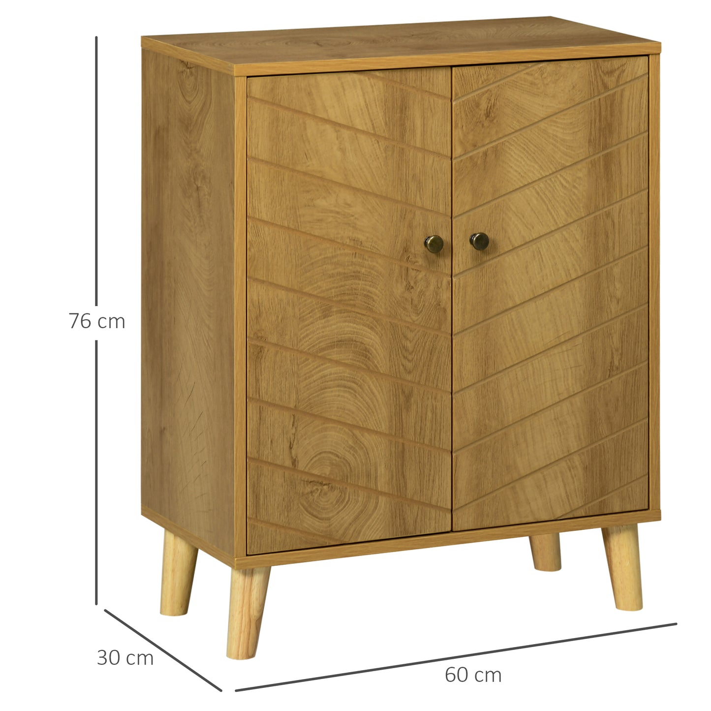 Vintage Storage Cabinet with Double Chevron Doors and Pine Wood Legs, Side Cabinet, Natural Wood Effect