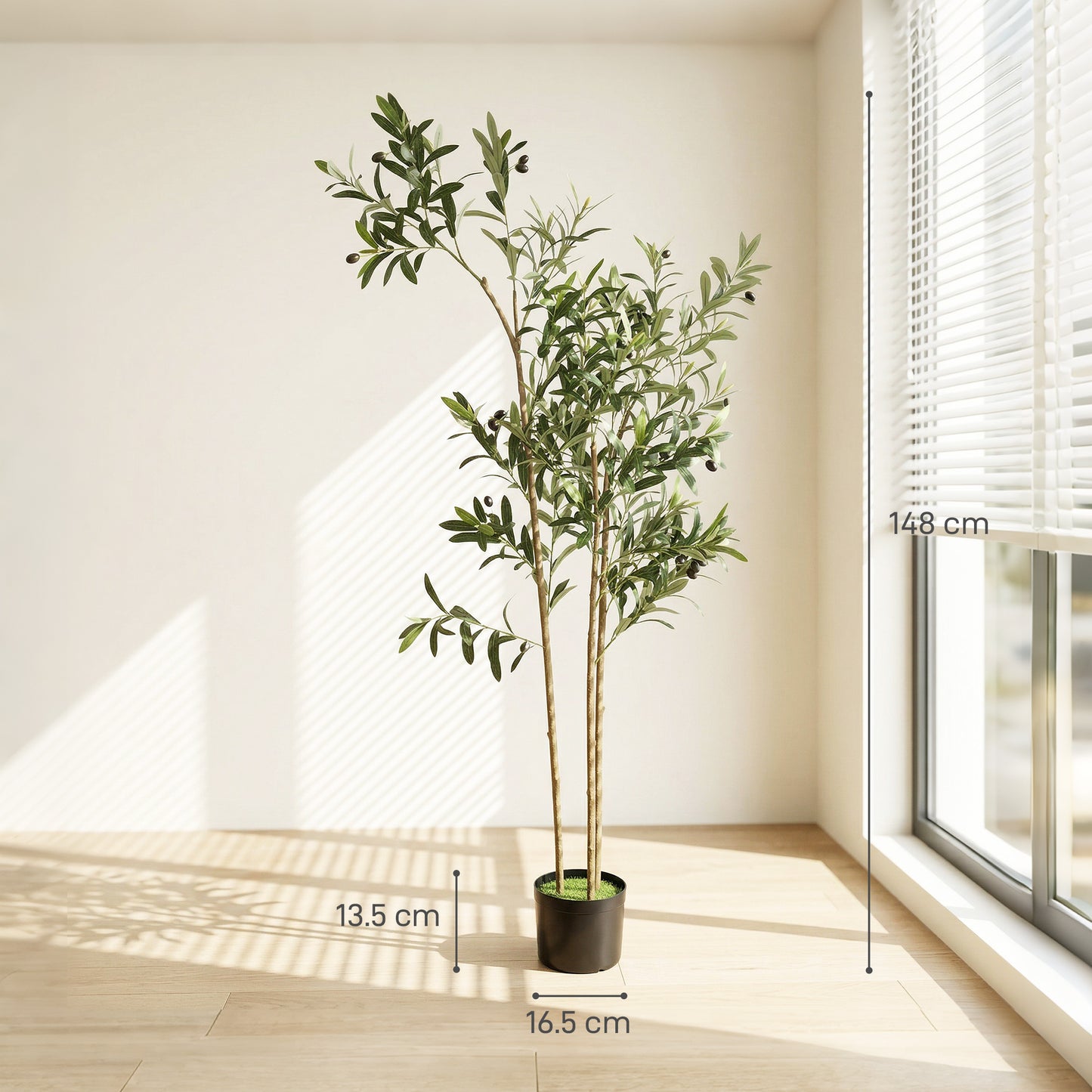 148 cm Decorative Artificial Plant, Silk Olive Tree with 553 Leaves in Cement Pot, Fake Plant for Home, Office, Living Room, Indoor Decor