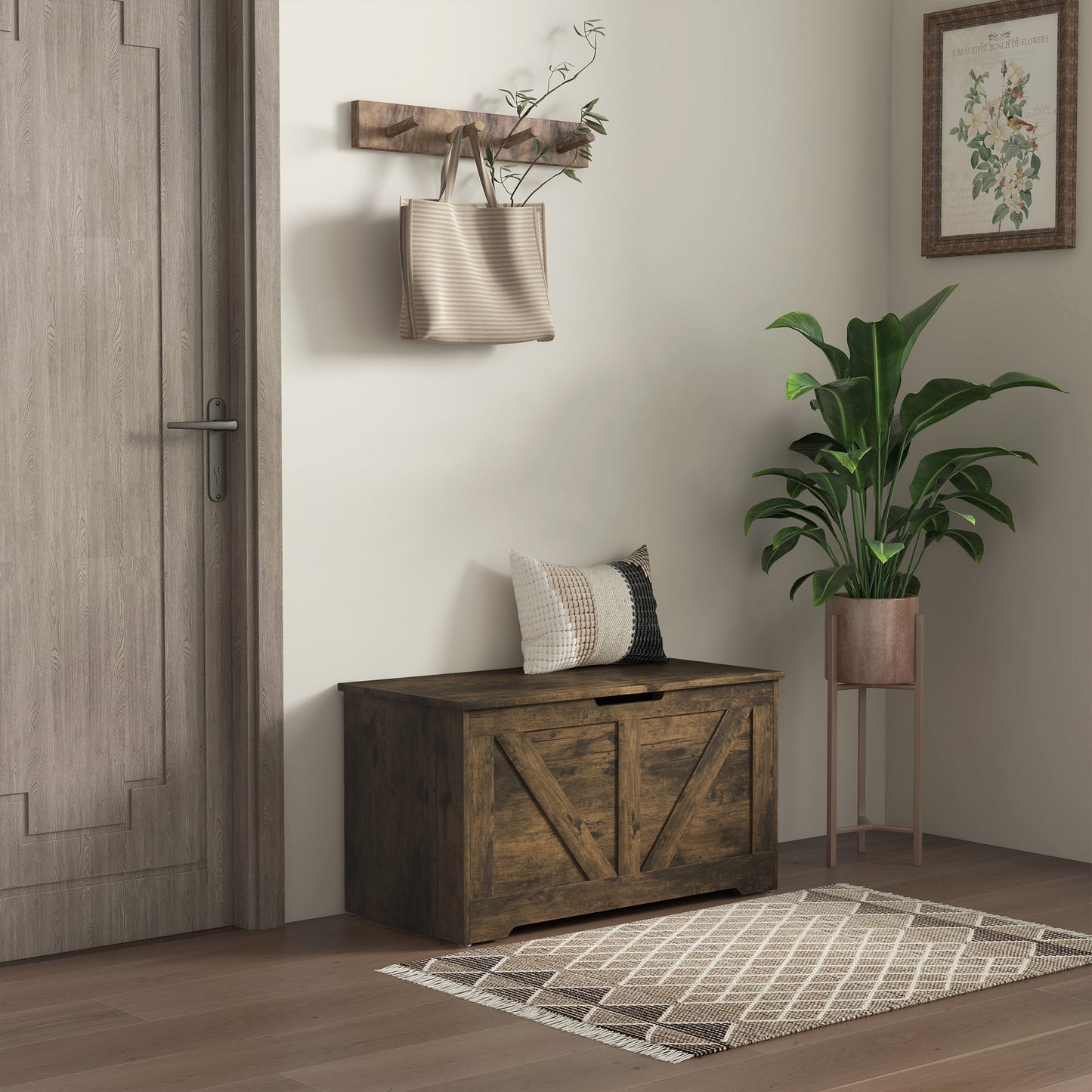 Storage Trunk for Living Room, with Safety Hinges, 80cm, Rustic Brown