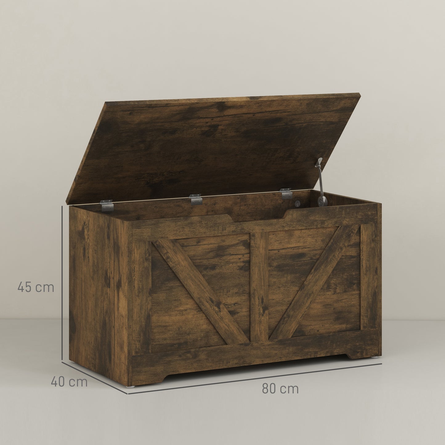Storage Trunk for Living Room, with Safety Hinges, 80cm, Rustic Brown