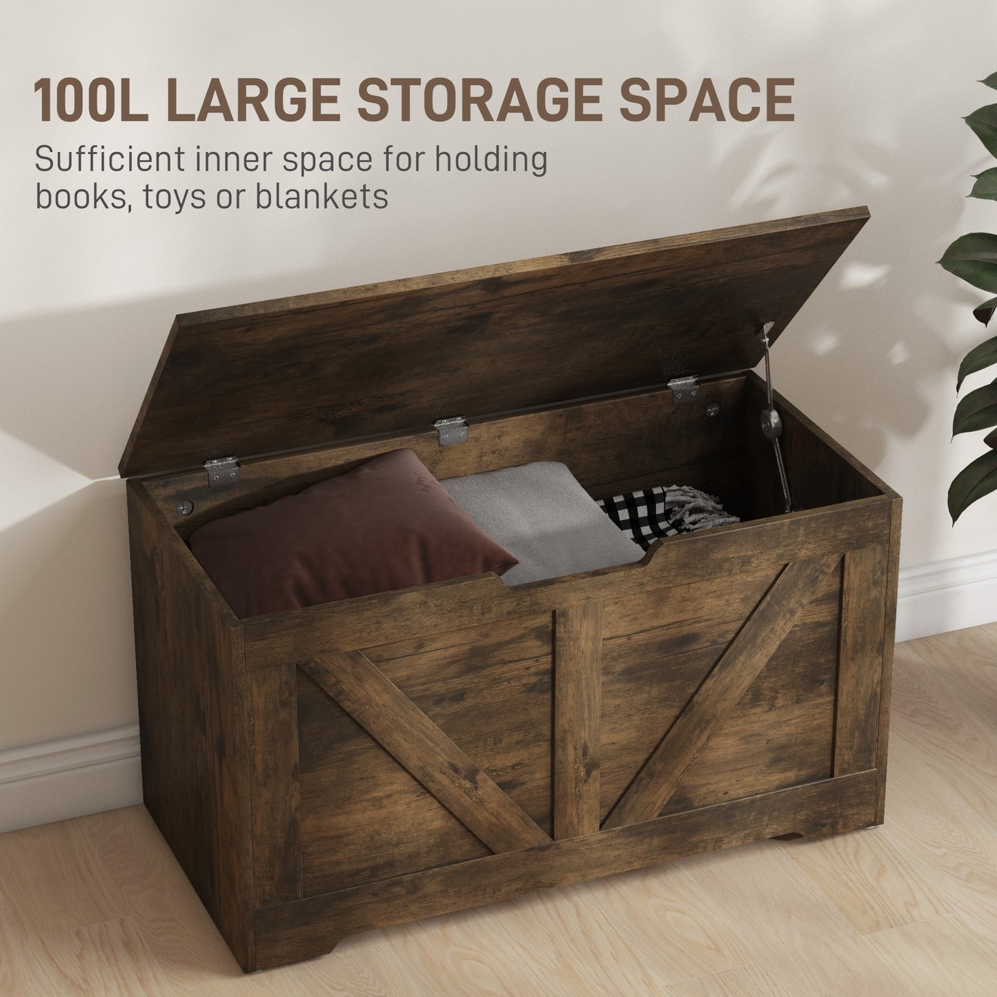 Storage Trunk for Living Room, with Safety Hinges, 80cm, Rustic Brown
