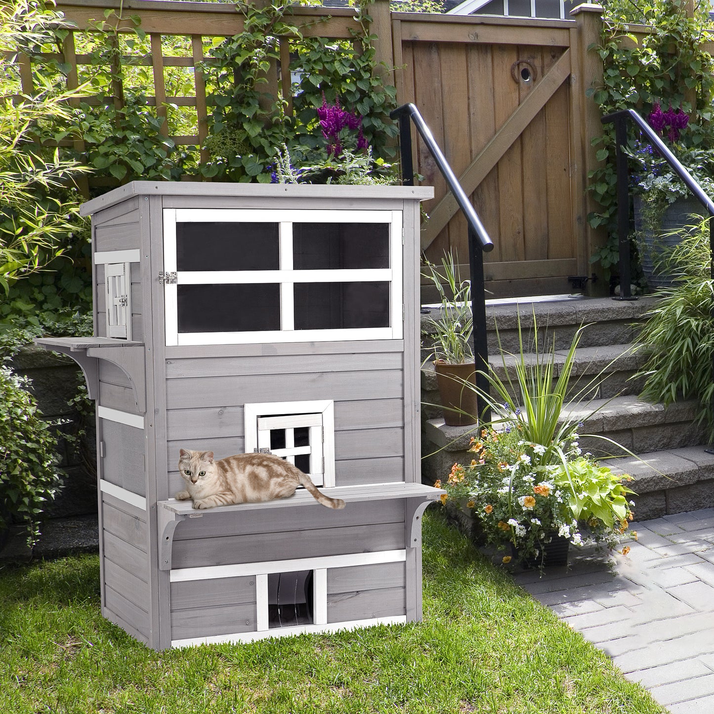 3 Tier Wooden Kitten Shelter for Indoor, Outdoor