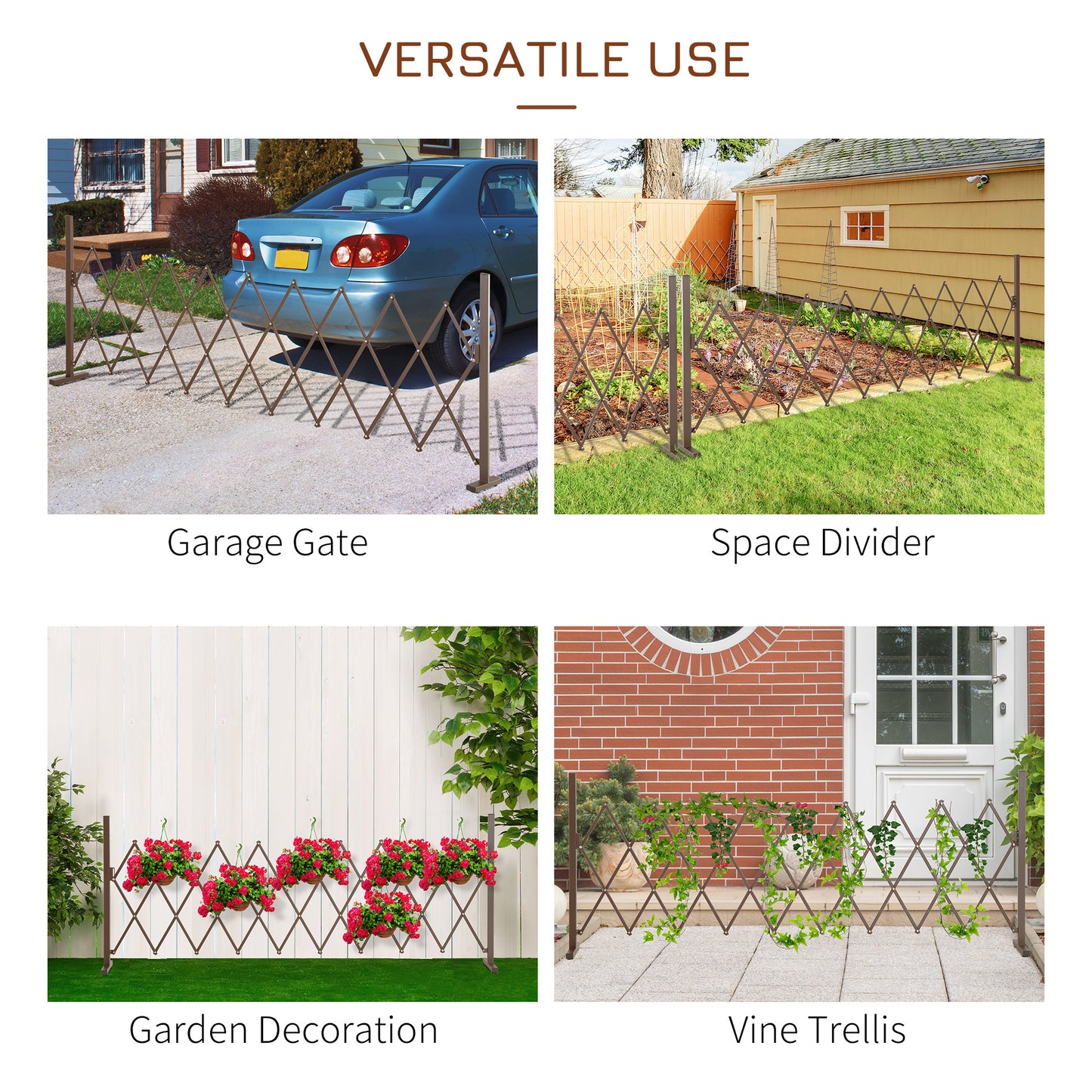 Aluminum Alloy Movable Fence Foldable Garden Screen Panel, Dark Brown