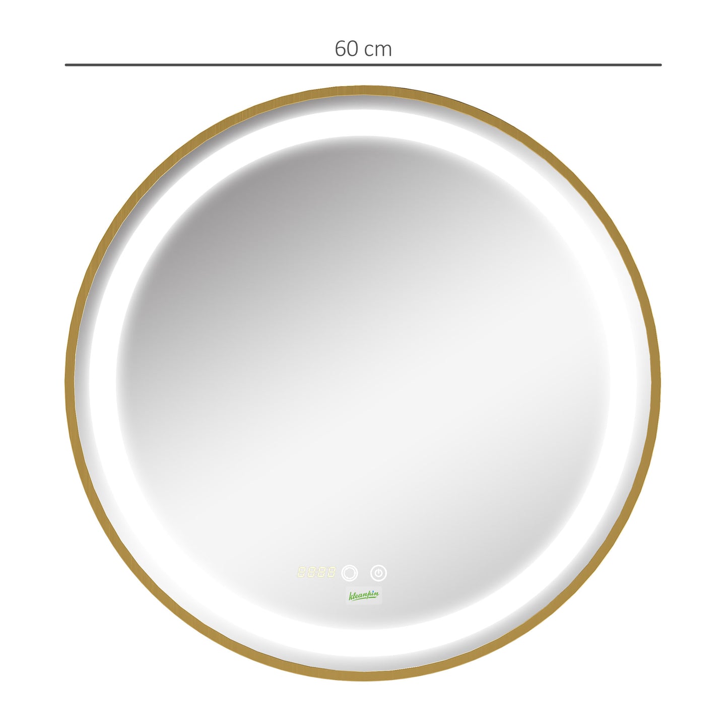 Wall Mounted LED Bathroom Mirror with 3 Light Colours Time Display Gold
