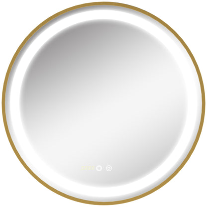 Wall Mounted LED Bathroom Mirror with 3 Light Colours Time Display Gold