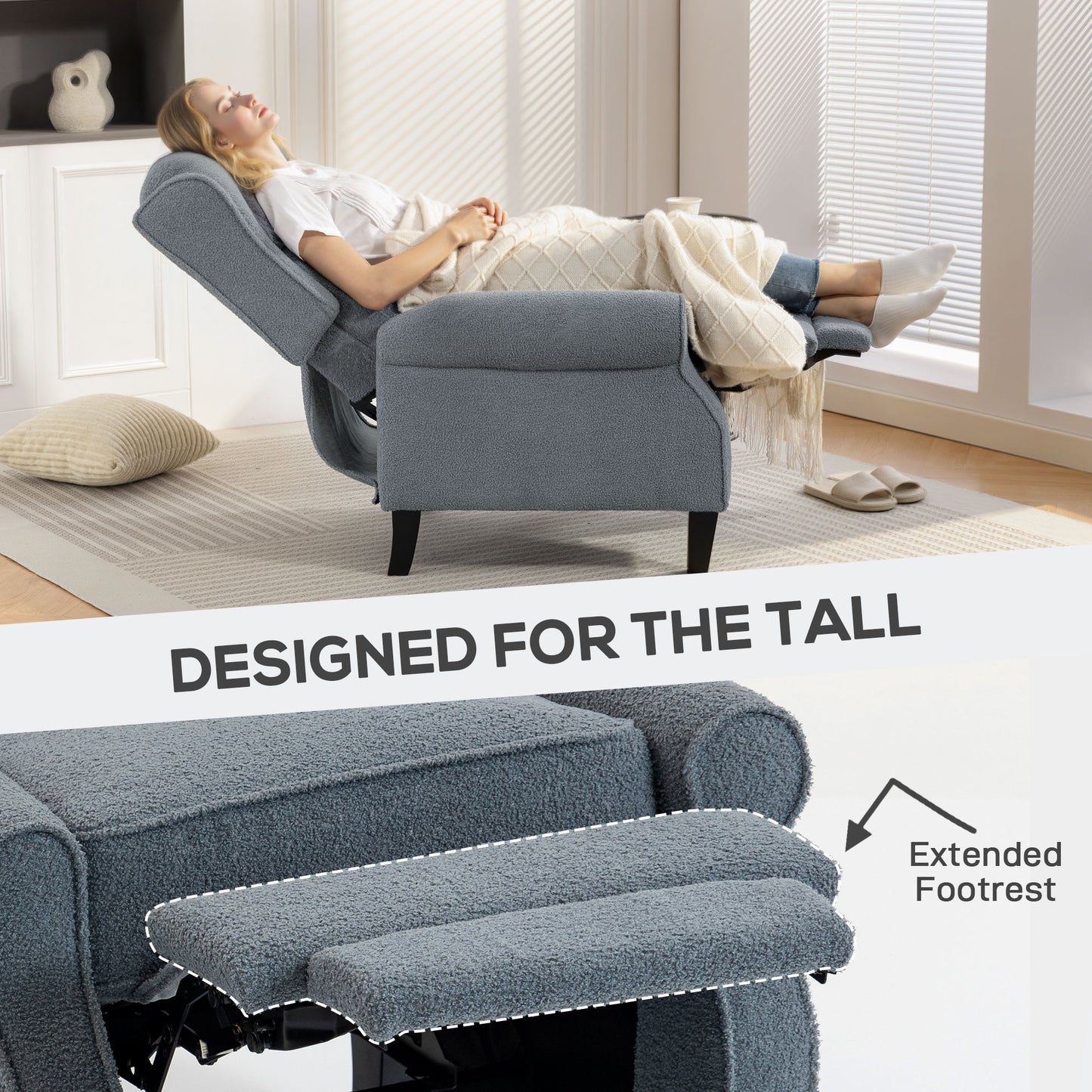 Recliner Armchair, Fabric Recliner Chair, Grey