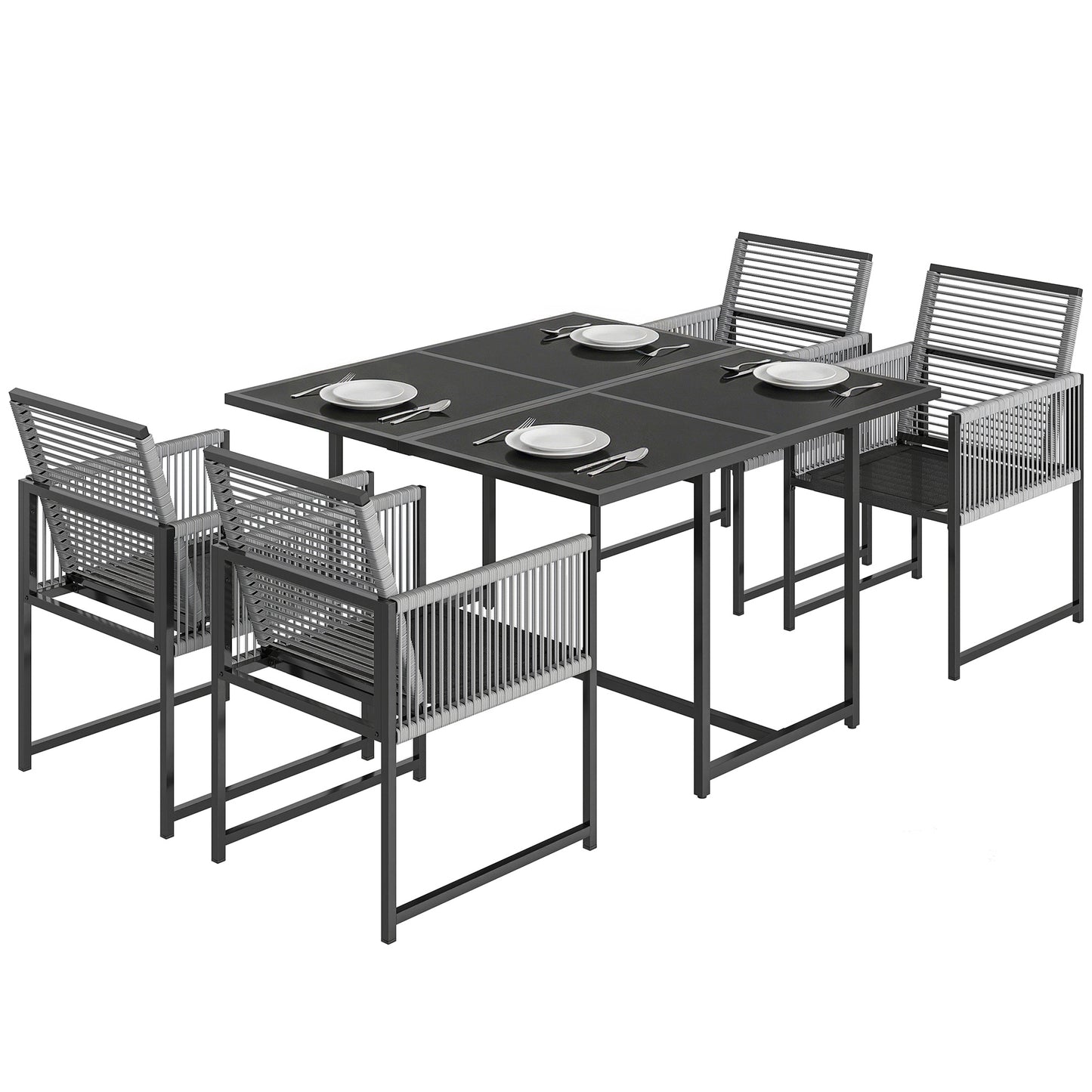 Garden Dining Set, Outdoor Table and Chairs with Foldable Backrest