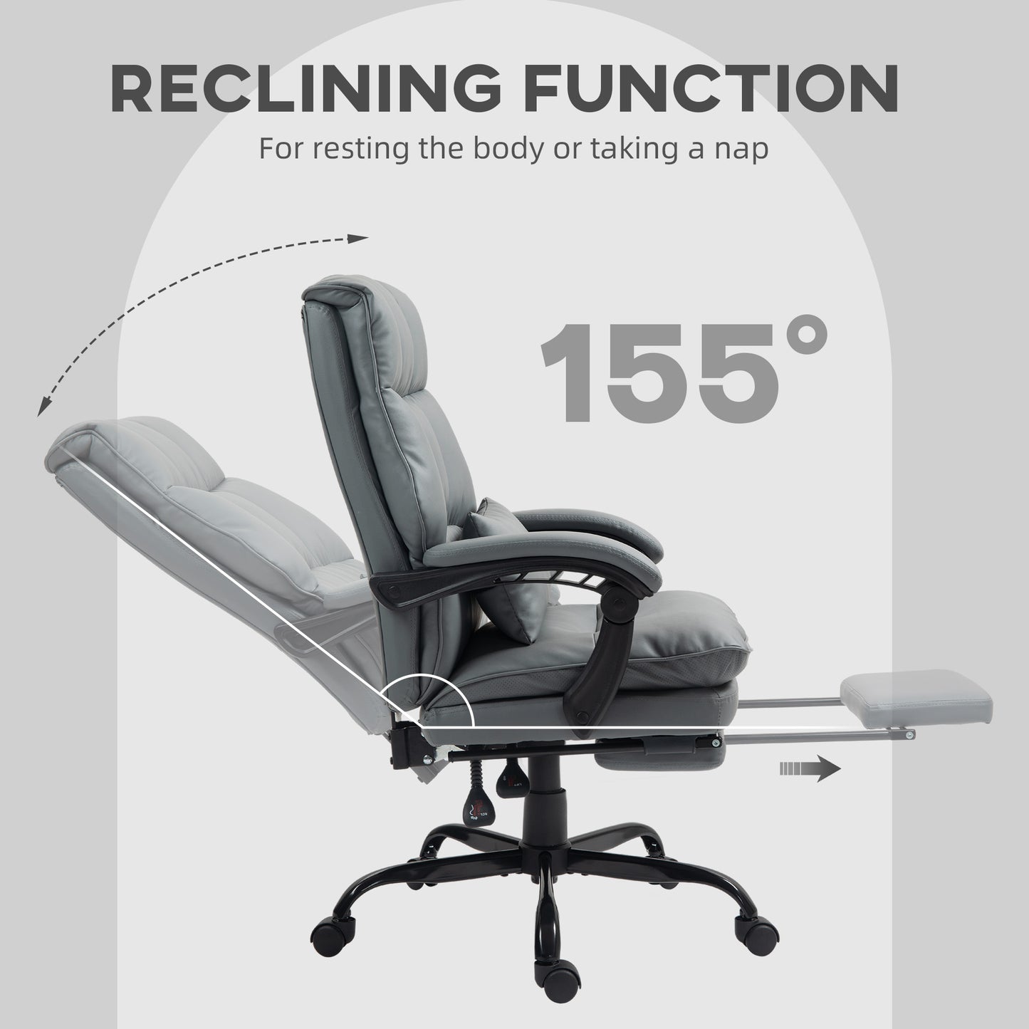 Executive Office Chair, PU Leather Desk Chair with Armrests Grey