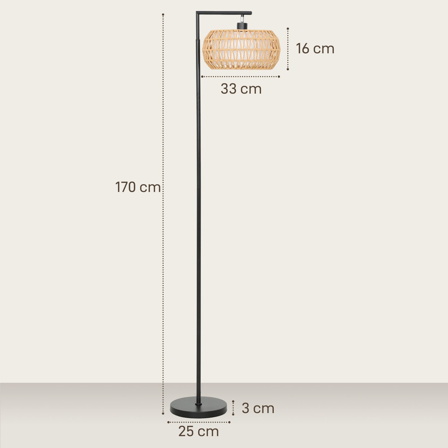 Dimmable Standing Lamp with Double Shade, Boho Floor Lamp, Black