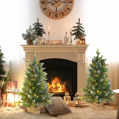2 Pieces 3' Prelit Artificial Tabletop Christmas Trees, LED Display