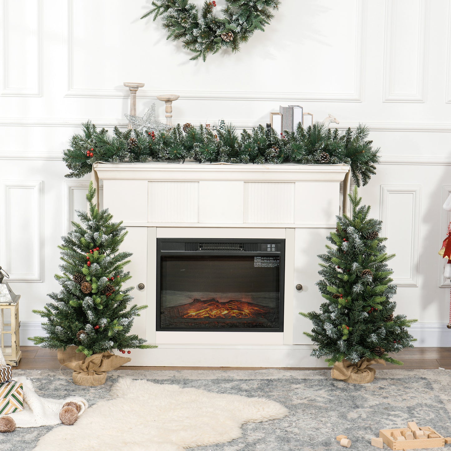2 Pieces 3' Prelit Artificial Tabletop Christmas Trees, LED Display