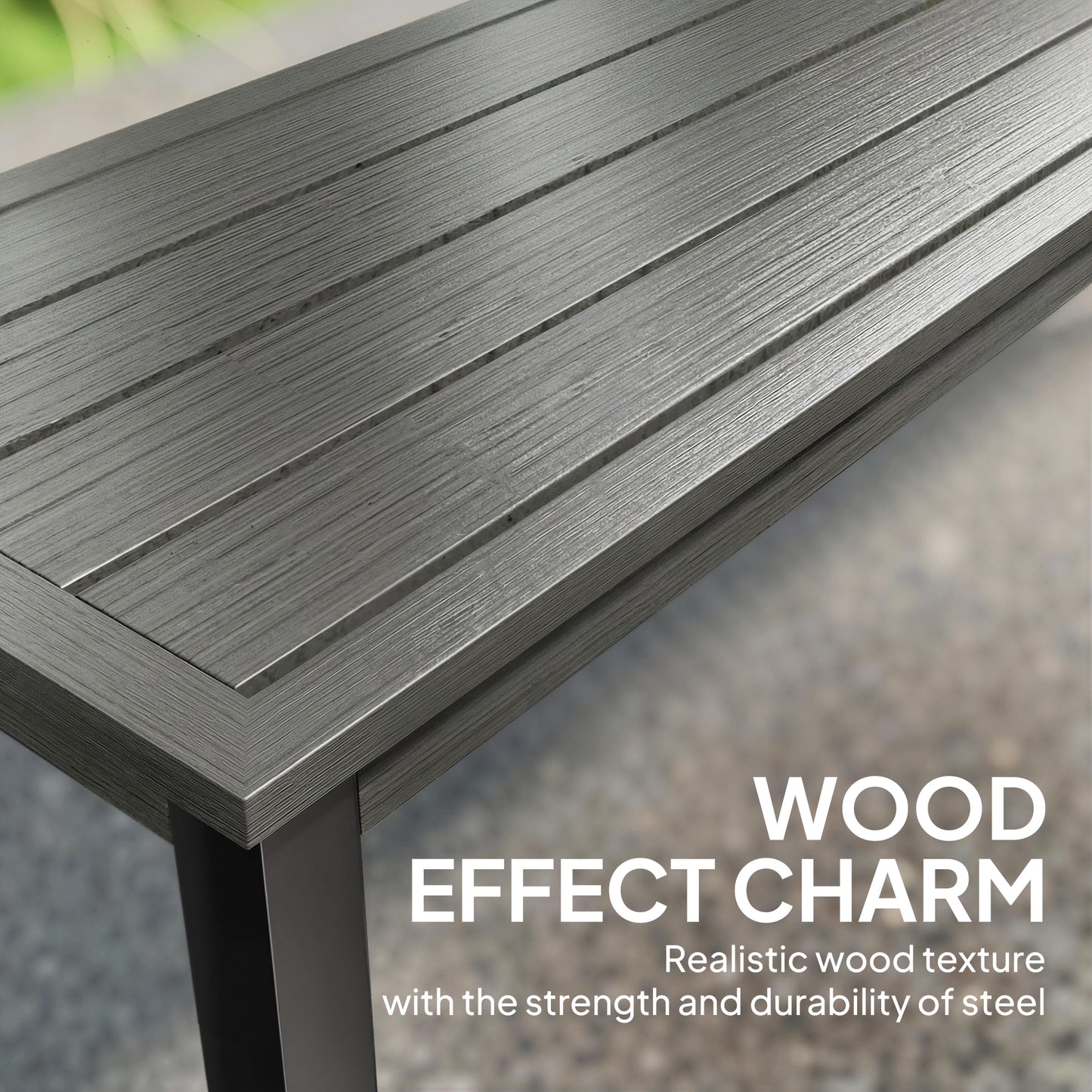 Metal Garden Bench Loveseat with Wood-Effect Slatted Seat, Grey