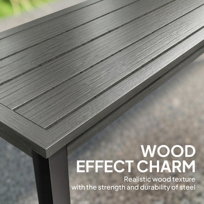 Metal Garden Bench Loveseat with Wood-Effect Slatted Seat, Grey