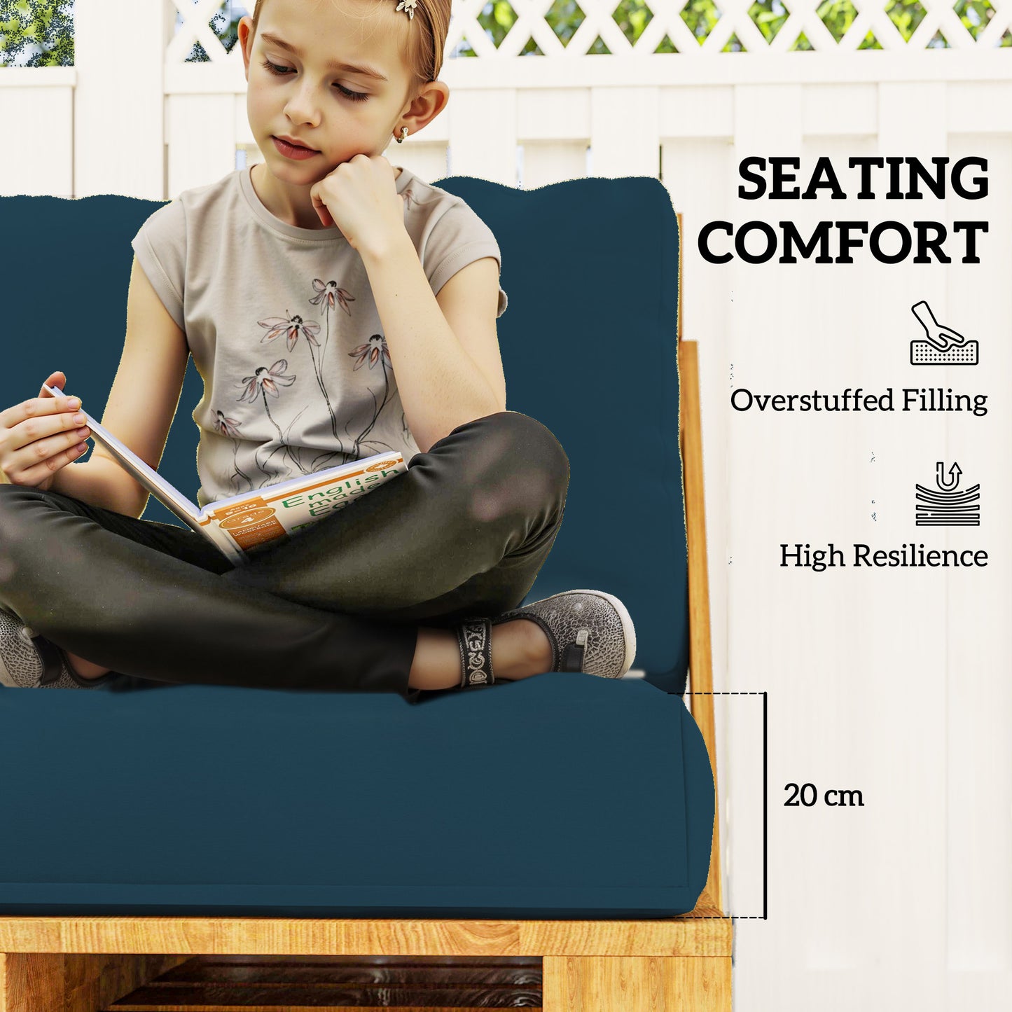2 Seat Pallet Cushions 20cm Thick Outdoor Seat Pads, Navy Blue