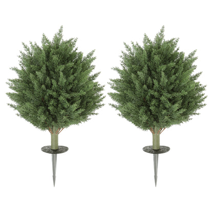 60 cm Artificial Cypress Tree with Ground Stake, Set of 2, Green