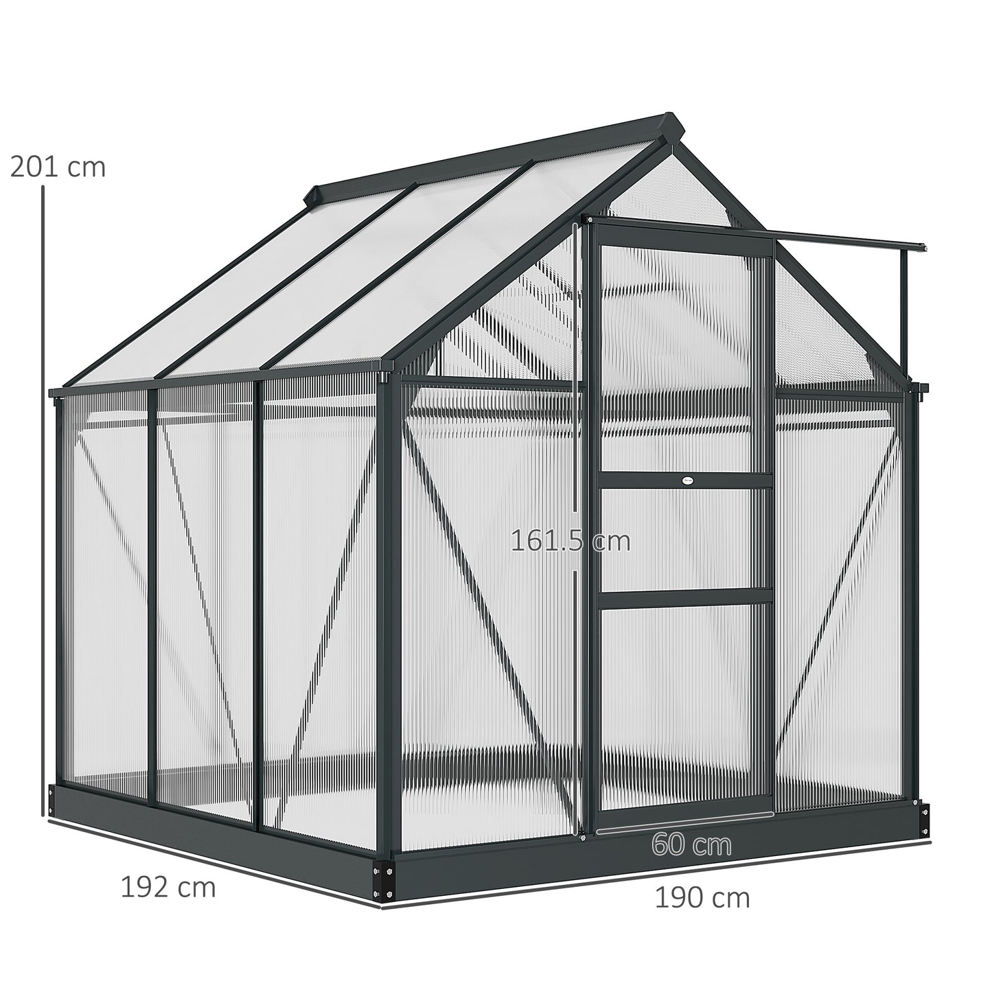 6 x 6ft Polycarbonate Greenhouse, Large Walk in Green House with Slide Door and Window, Grey