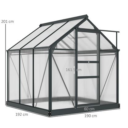 6 x 6ft Polycarbonate Greenhouse, Large Walk in Green House with Slide Door and Window, Grey