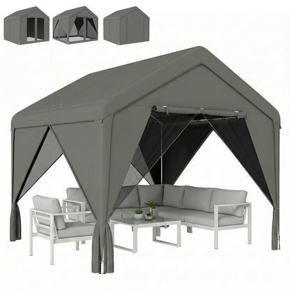 3 x 3 m Outdoor Patio Gazebo with Netting and Curtains, Dark Grey