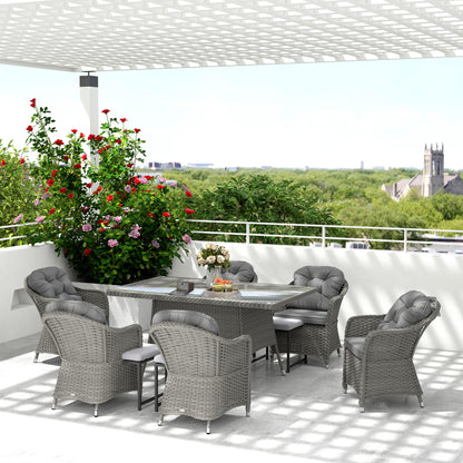 PE Rattan Garden Dining Set for 6 with Seat and Back Cushions