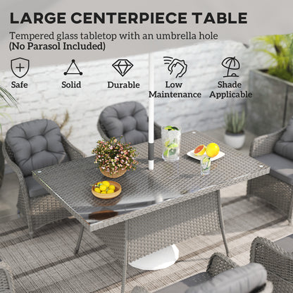 PE Rattan Garden Dining Set for 6 with Seat and Back Cushions