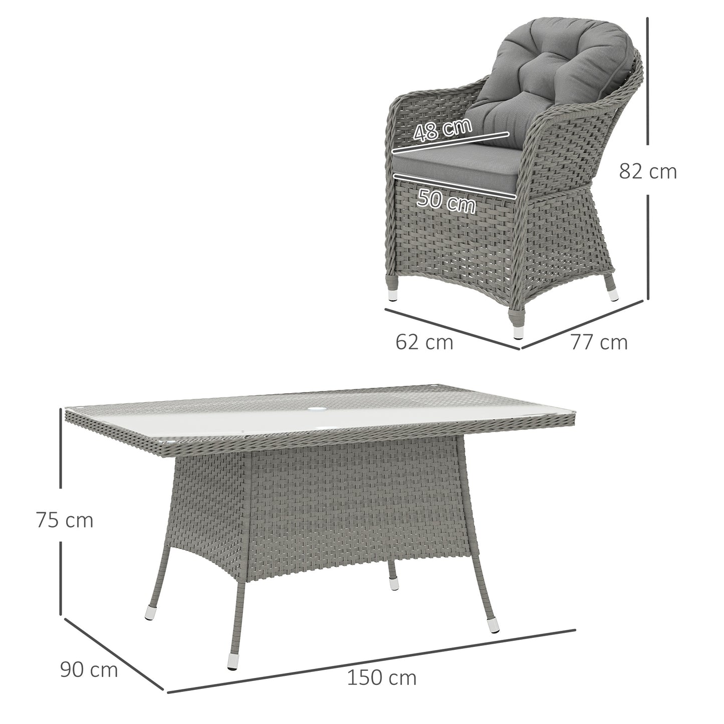 PE Rattan Garden Dining Set for 6 with Seat and Back Cushions