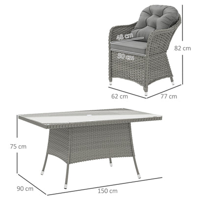 PE Rattan Garden Dining Set for 6 with Seat and Back Cushions