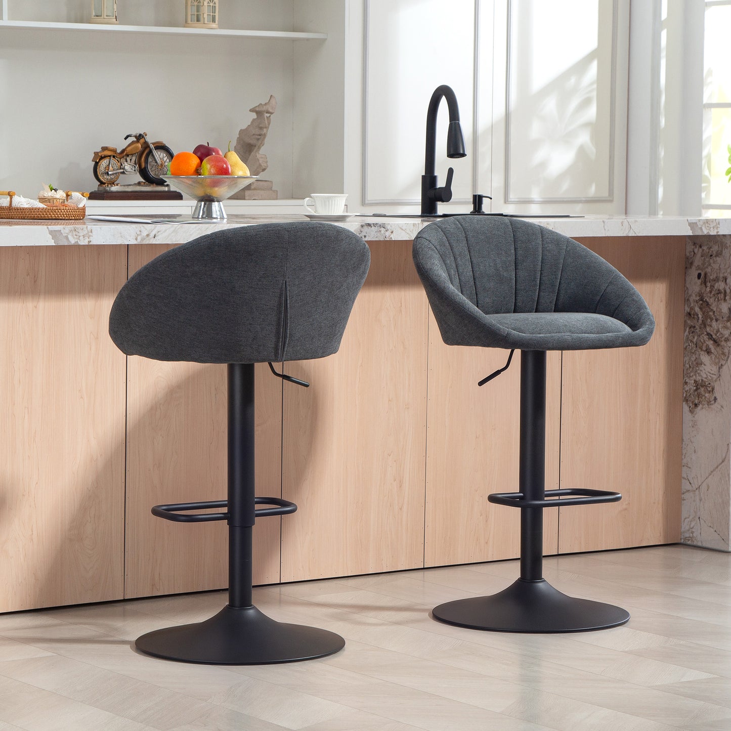 Swivel Bar Stools Set of 2 Height Adjustable Bar Chairs Dark Grey