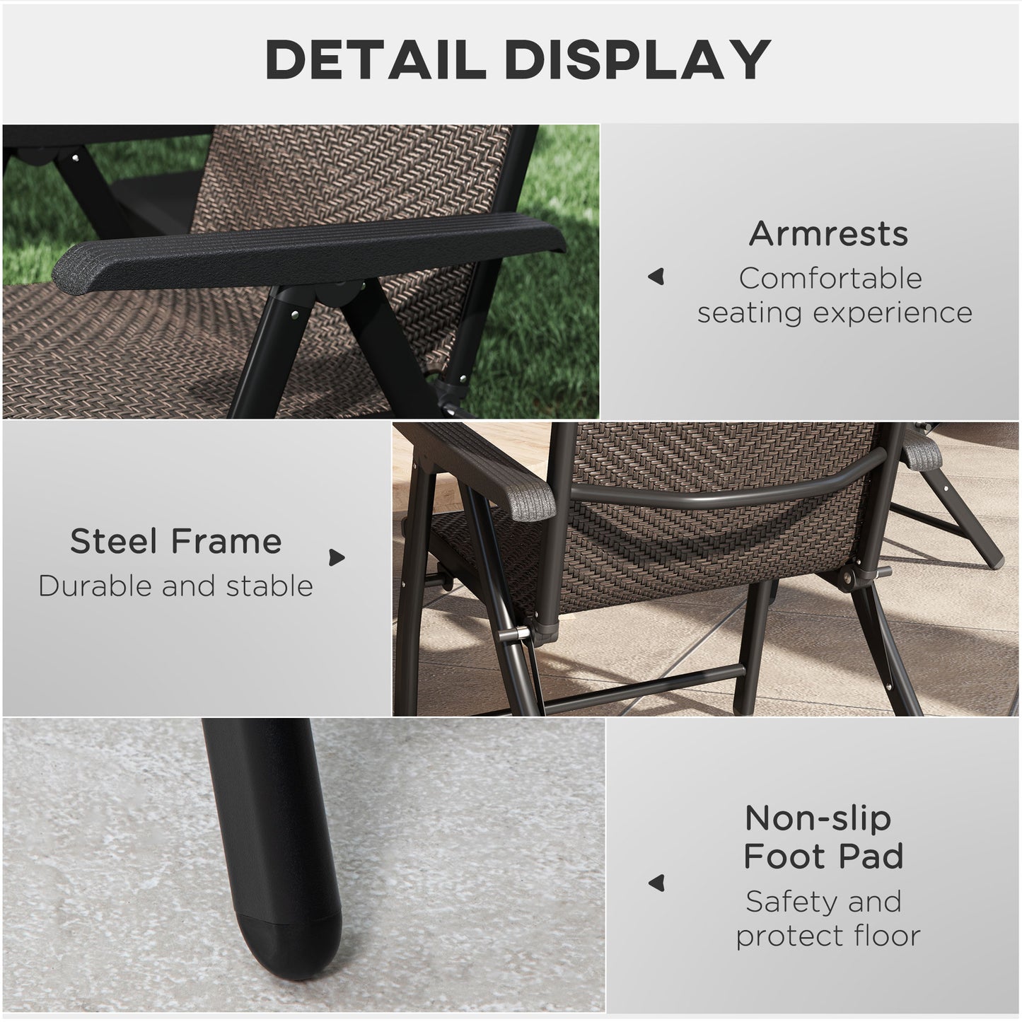 Set of 4 Outdoor Rattan Folding Chair w/ Adjustable Backrest Brown