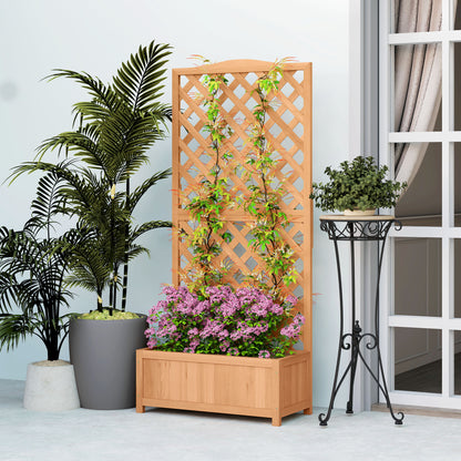 Garden Wooden Planter Box with Trellis Flower Raised Bed Brown