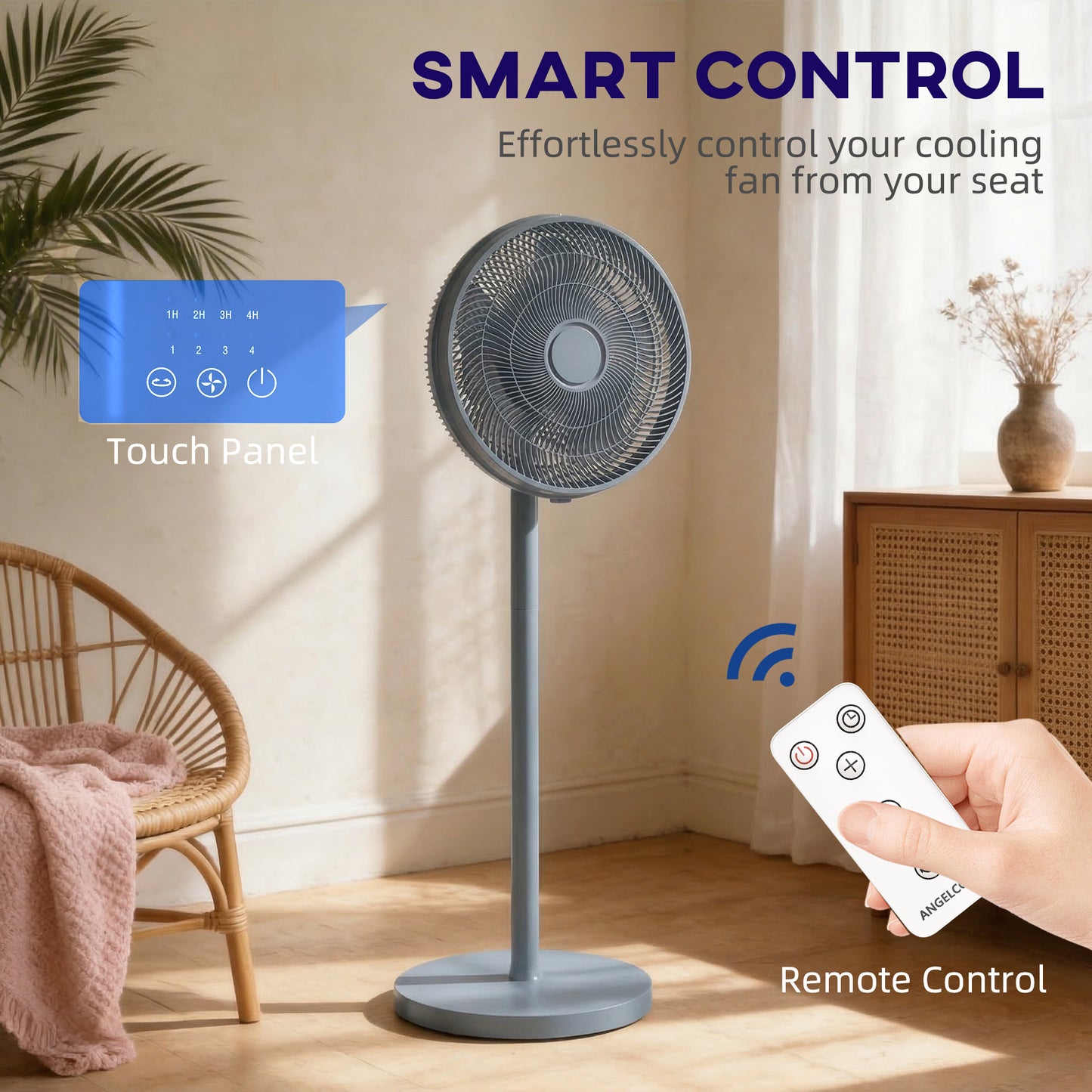 40 cm Standing Pedestal Fan, Quiet Electric Cooling Floor Fan, Grey