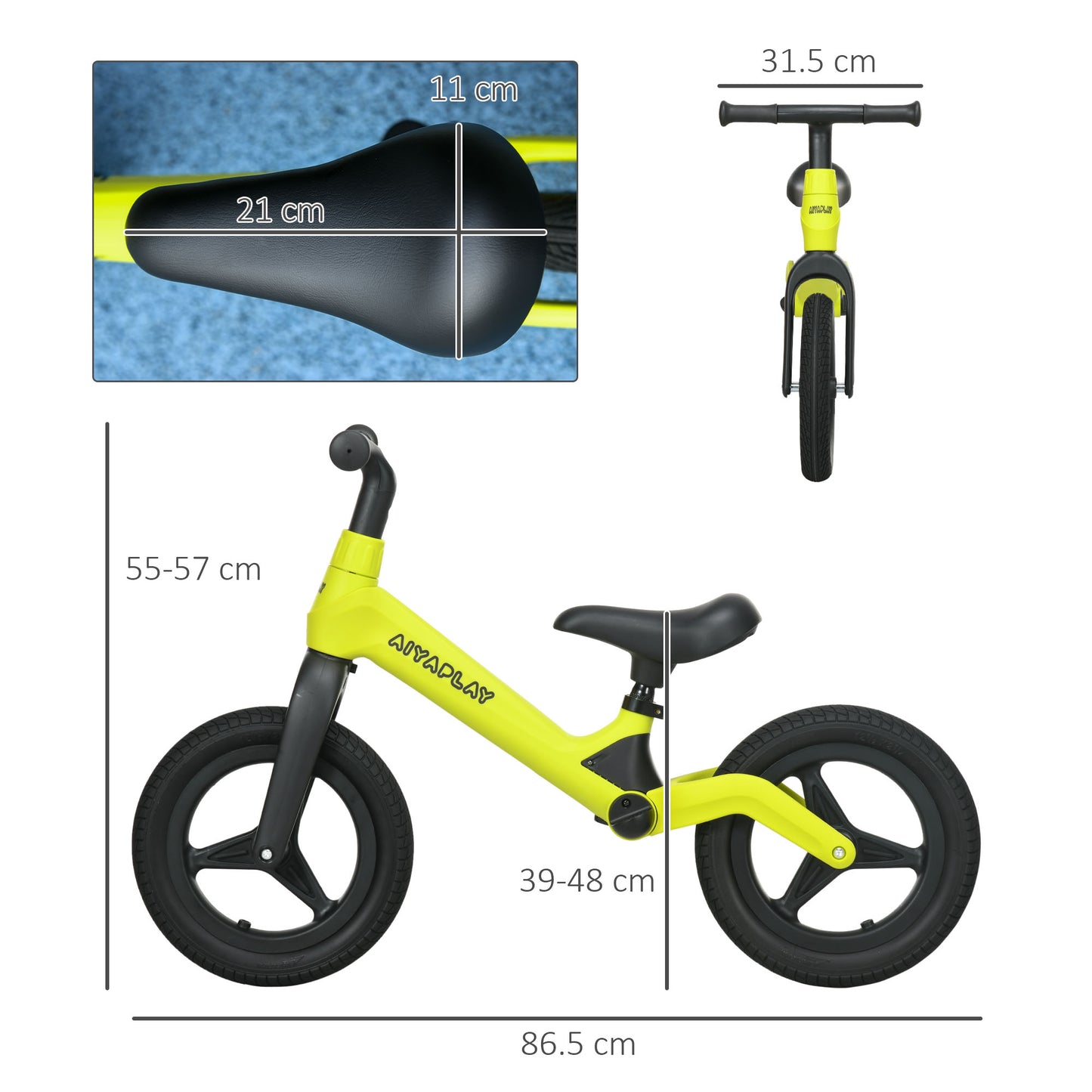 12" Baby Balance Bike w/ Adjustable Seat and Handlebar - Green