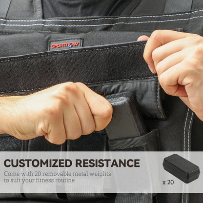 20KG Adjustable Weighted Vest with 20 Metal Weights, Running Weight Vest